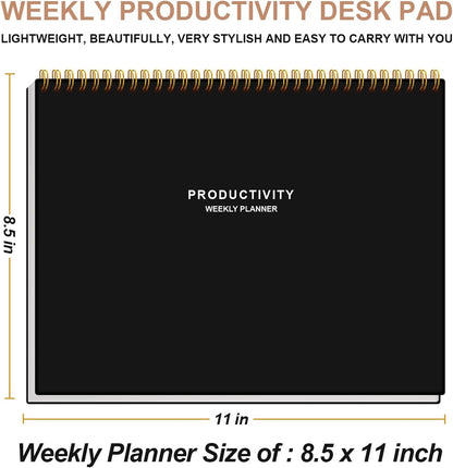 Weekly Productivity Planner - 8.5" x 11" Dashboard Desk Notepad Has 6 Focus Areas to List Tasks for Goals, Projects, Clients, Academic or Meal-Organize Your Daily Work Efficiently, 54 Weeks, Green