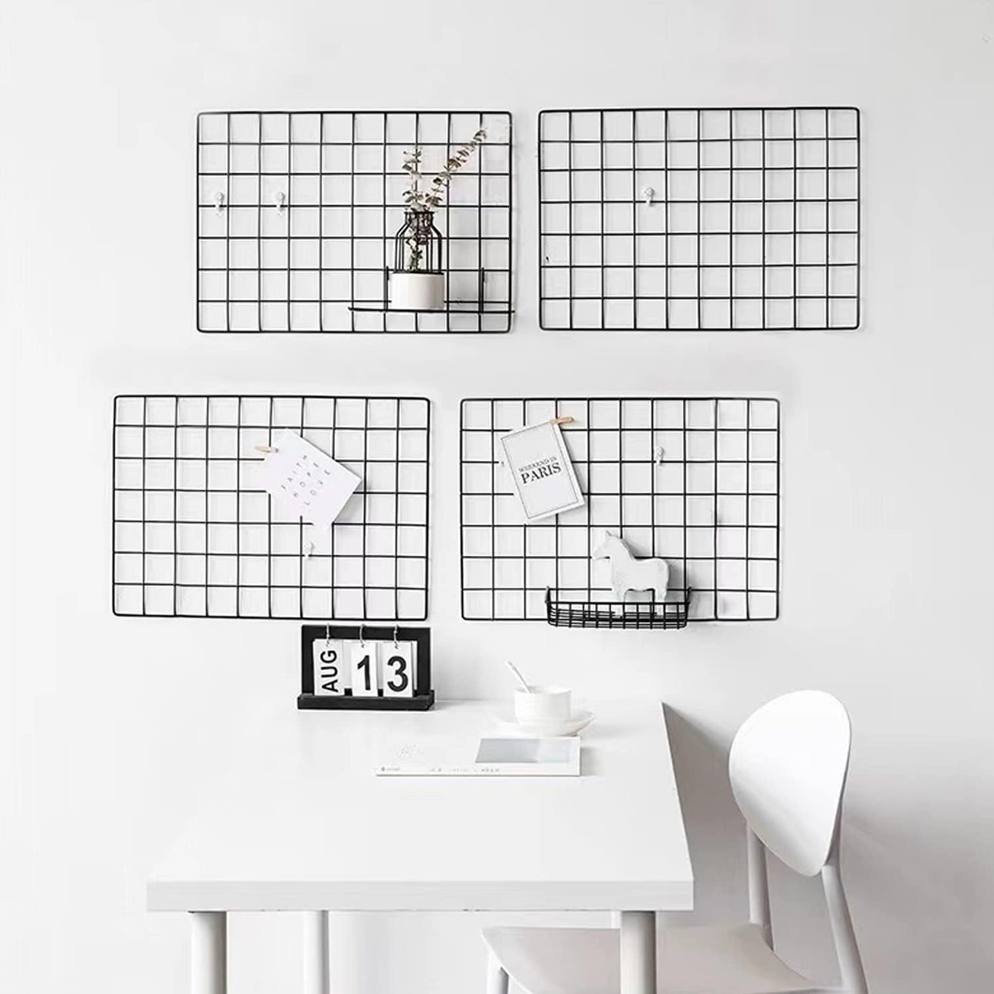 4 Pieces Mounted Photo Grid Wall Grid Decorative Panels(black11.8 x15.7) for Living Room, Bedroom, Office, Study, Etc. Photo Memo Display Grid Panels