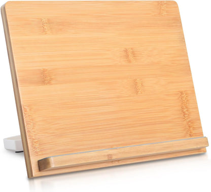 wishacc Bamboo Tablet Stand for Desk, 11"x8.2" Large Wooden Tablet Holder with Adjustable Angles, Thick Case Friendly Wood Stand for iPad Pro 12.9, Samsung, E-Readers, Kitchen & Drawing