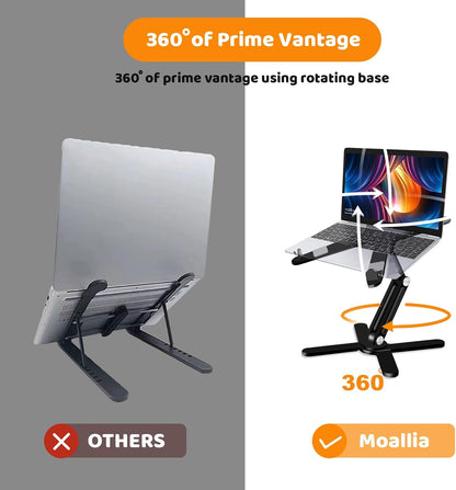 Moallia Laptop Stand with 360 Rotating Base, Computer Notebook Laptop Riser Metal Holder for Desk Collaborative Work, Fully Foldable for Easy Storage, Fits All MacBook, Laptops up to 16 inches, Black