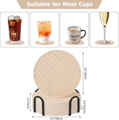 TWTLi Silicone Coasters Set of 8 with Holder,Coasters for Drinks,Beer,Coffee Coasters,Suitable for Kinds Cups,Hot or Cold,Anti-SLI,Non-Stick,Anti-Overflow Tabletop Protection and Decor (8 Pcs, Black)