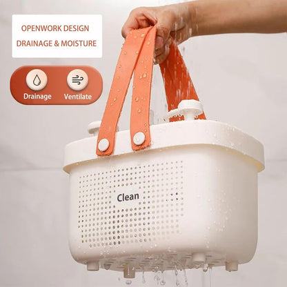 JiatuA Plastic Storage Basket with Handle Portable Shower Caddy Tote Organizer Basket Bin for Bathroom Kitchen Dorm Room Bedroom, Green
