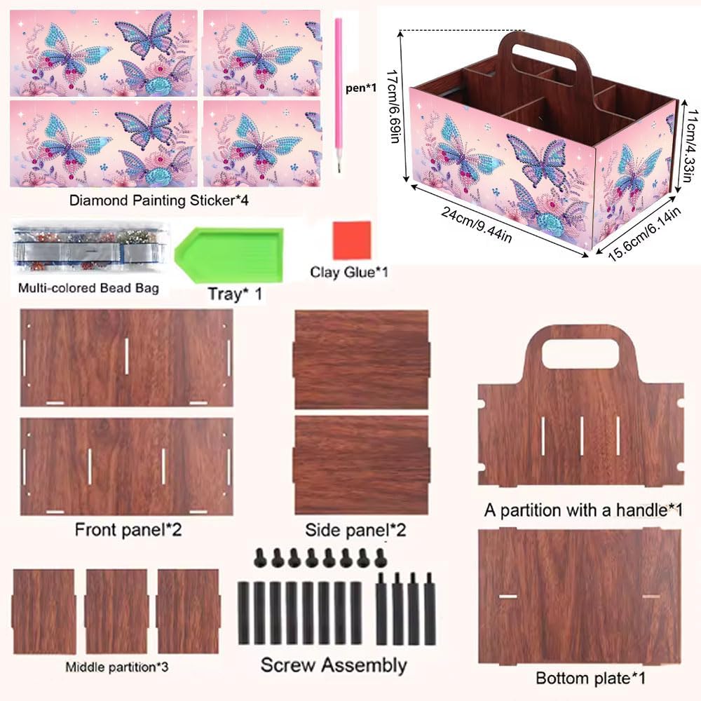 LSQFS DIY Diamond Painting Storage Box, Wooden Multi-Grid Organizer with Handle, Portable Desktop Caddy for Art Kits, Craft Tools, Makeup Brushes, Stationery Home Office