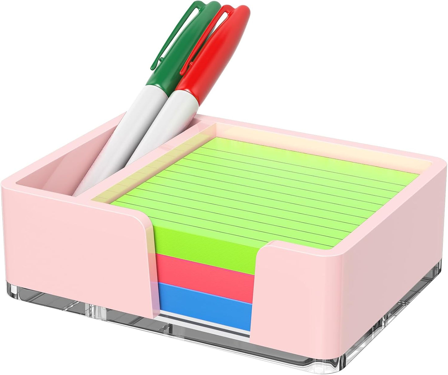 Sticky Note Holder, Glitter Pink Acrylic Notepad Holder 3x3 in Self-Stick Note Dispenser Office Desk Accessories, Memo Pad Holder Organizer for Classroom School Supplies