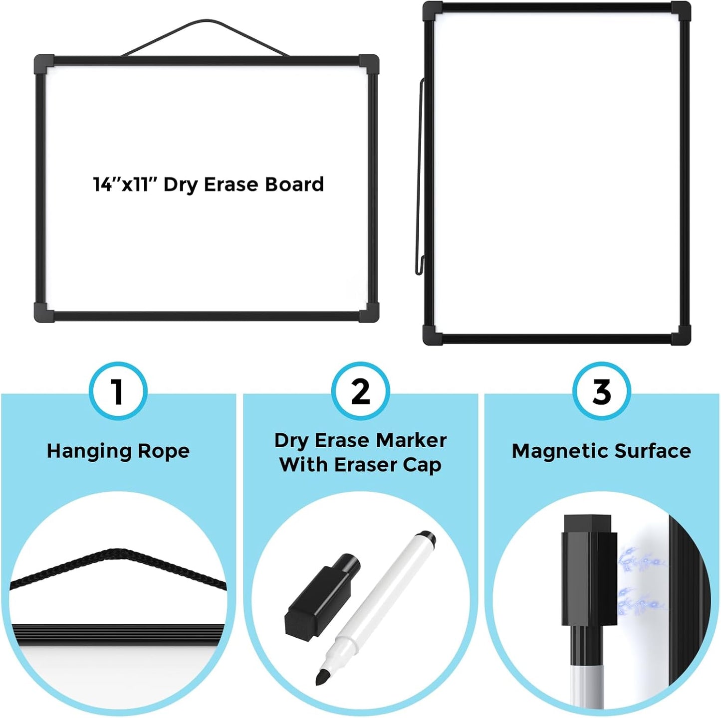 MaxGear Double-Sided Dry Erase Board for Wall, 16"x12" Hanging Whiteboard, Small Dry Erase White Board with 3 Markers and 4 Magnets, Portable Whiteboard for Planning, Drawing, Memo, to Do List