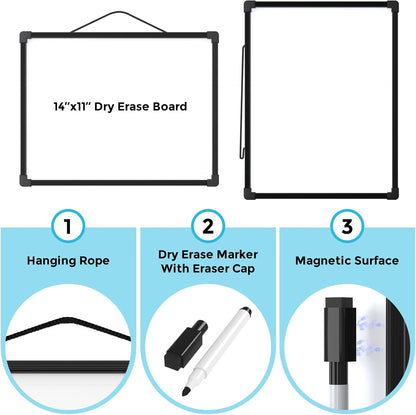 MaxGear Double-Sided Dry Erase Board for Wall, 16"x12" Hanging Whiteboard, Small Dry Erase White Board with 3 Markers and 4 Magnets, Portable Whiteboard for Planning, Drawing, Memo, to Do List