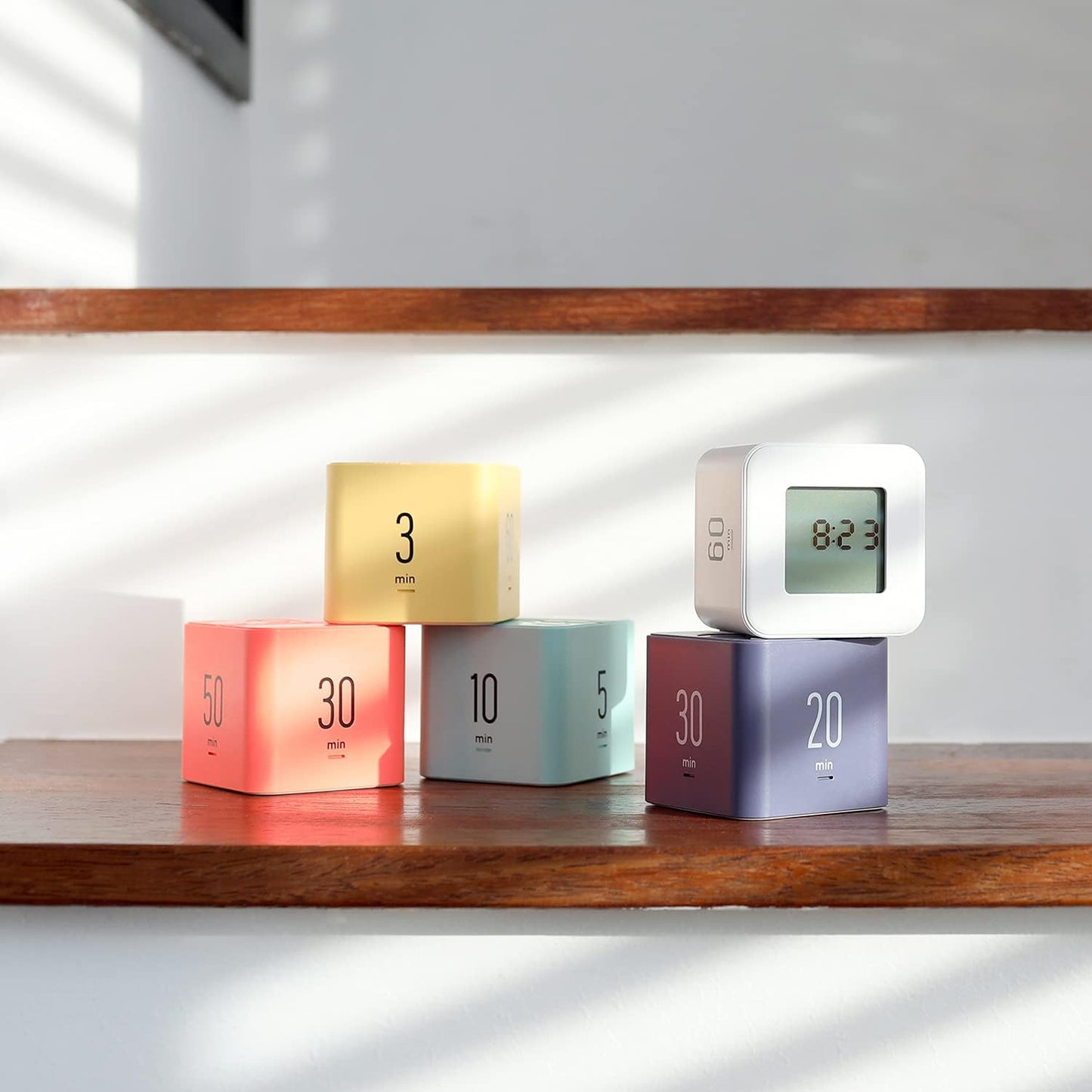 mooas Multi Clock Time Cube Timer (White), Alarm & Backlight Desk Productivity for ADHD Kids Classroom Study, Kitchen, Cooking, Desk, Office, Time Management 5,15,30,60 min Timer Various Setting