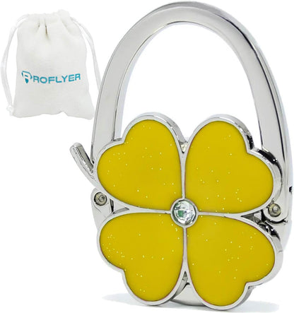 ROFLYER Clover Design Foldable Handbag Hanger Folding Purse Table Hook Holder(White)