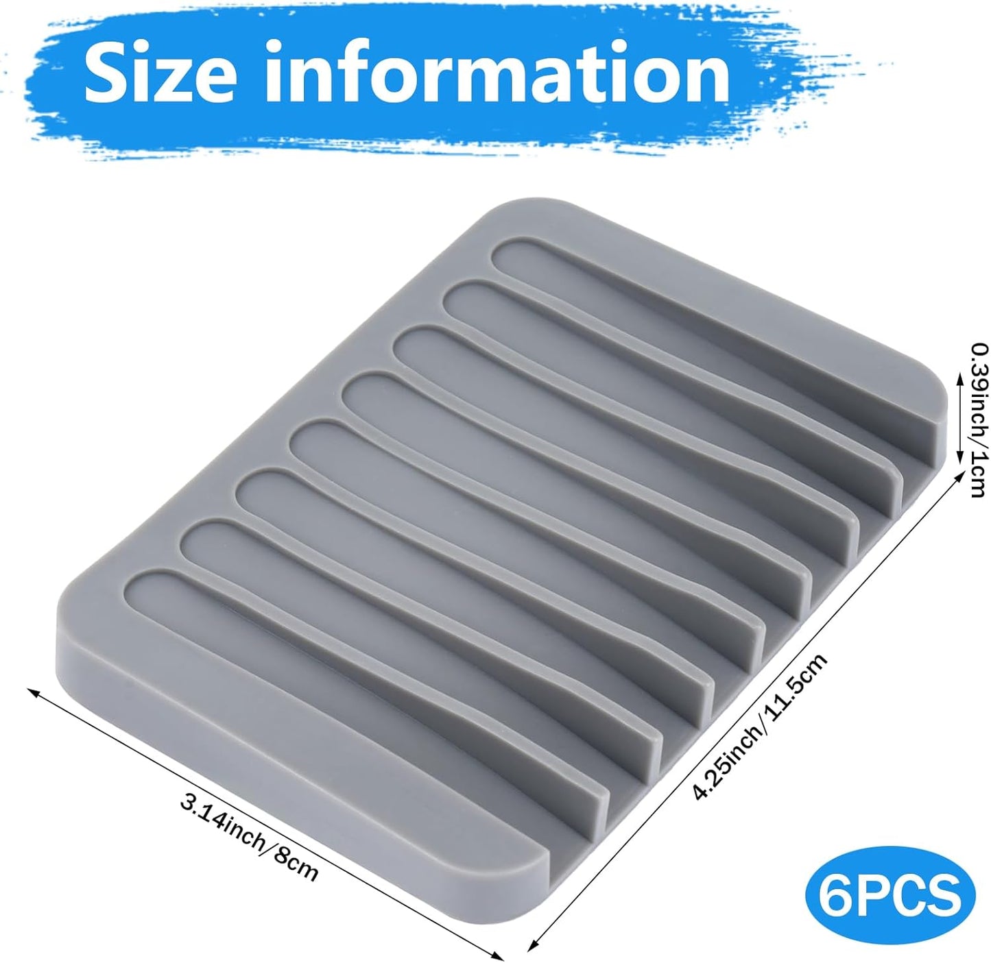 6 Pcs Paint Brush Holder with 8 Slots, Gray Washable Silicone Brush Rinse Cleaner, Paintbrush Organizer Tray for Artist, Hobby & Classroom, Compact Desk Display Stand Storage for Paintbrushes
