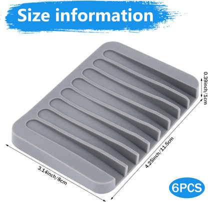 6 Pcs Paint Brush Holder with 8 Slots, Gray Washable Silicone Brush Rinse Cleaner, Paintbrush Organizer Tray for Artist, Hobby & Classroom, Compact Desk Display Stand Storage for Paintbrushes