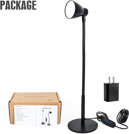 LED Desk Lamp for Home Office, CRI 90+ Eye-Caring Reading Light, Small Desk Light with Flexible Goose Neck, Perfect for Study Desk (Adapter Included)