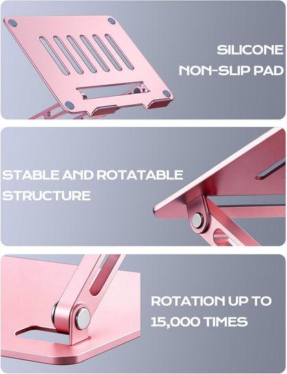 LOXP Adjustable Laptop Stand for Desk, Metal Foldable Laptop Riser Holder, Portable Ventilated Cooling Desk Book Shelf, Ergonomic Computer Notebook Stand Compatible with 10-15.6" Laptops