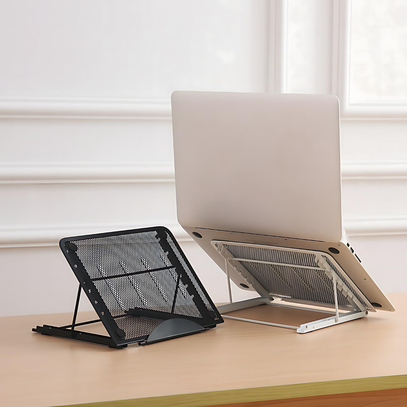 Ergonomic Laptop Tablet Stand Metal Mesh Ventilated Desktop Adjustable Computer Holder Riser Compatible with Apple MacBook Air Pro Dell XPS HP Samsung Lenovo More Laptops up to 16" (Black)