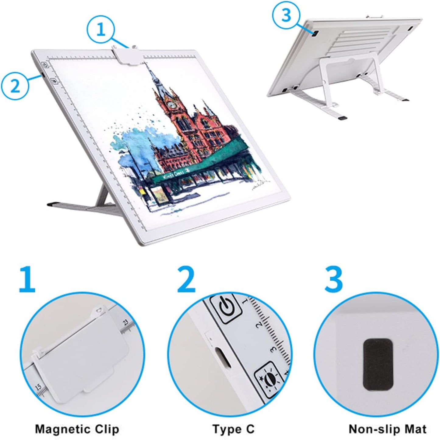 TOHETO A3 Light Pad, Rechargeable Light Board for Diamond Painting, Tracing Light Box with Stand and Clip, Light Table Lightbox for Tracing, Drawing