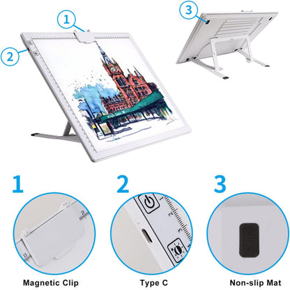 TOHETO A3 Light Pad, Rechargeable Light Board for Diamond Painting, Tracing Light Box with Stand and Clip, Light Table Lightbox for Tracing, Drawing