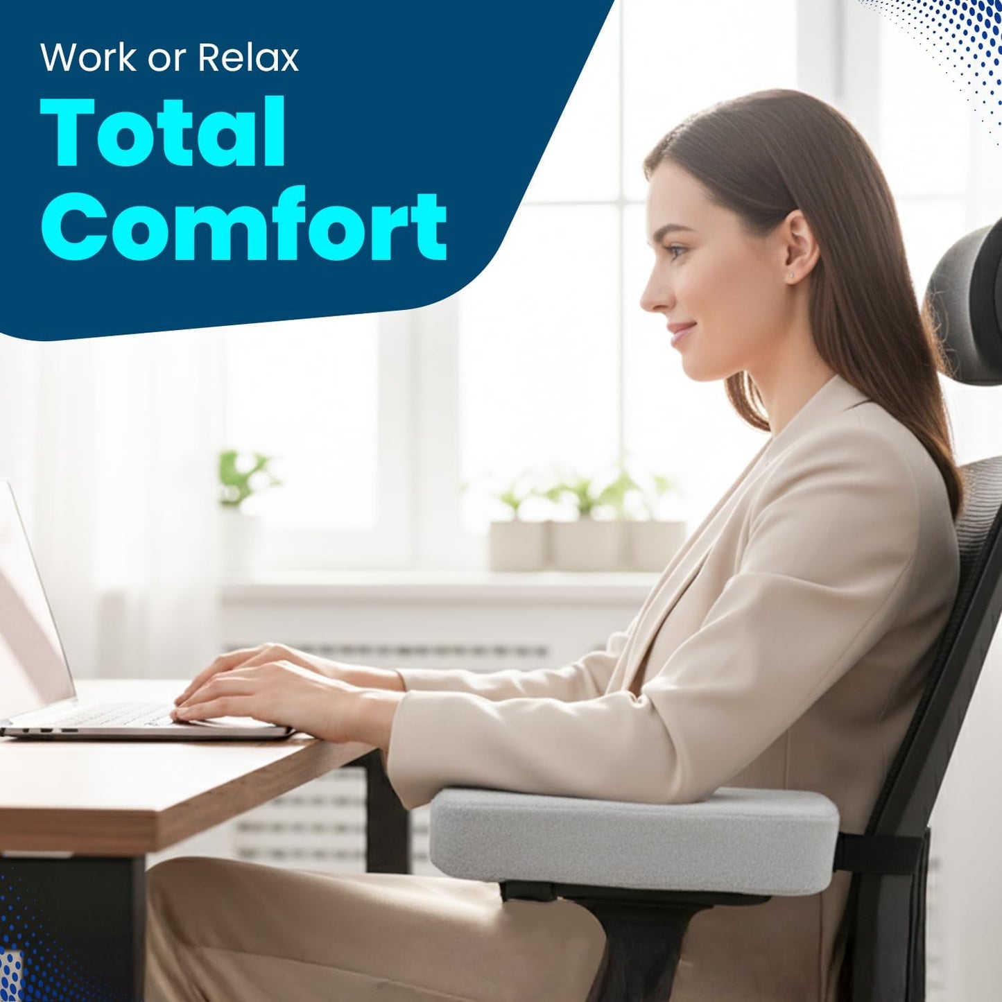 Thick Memory Foam Office Chair Arm Pads - Office Chair Armrest Covers Provide Elbow Cushion and Relieve Pressure - Ergonomic Desk Chair Arm Covers - Gaming, Computer Chair Rest Pads (Set of 2) (Black)