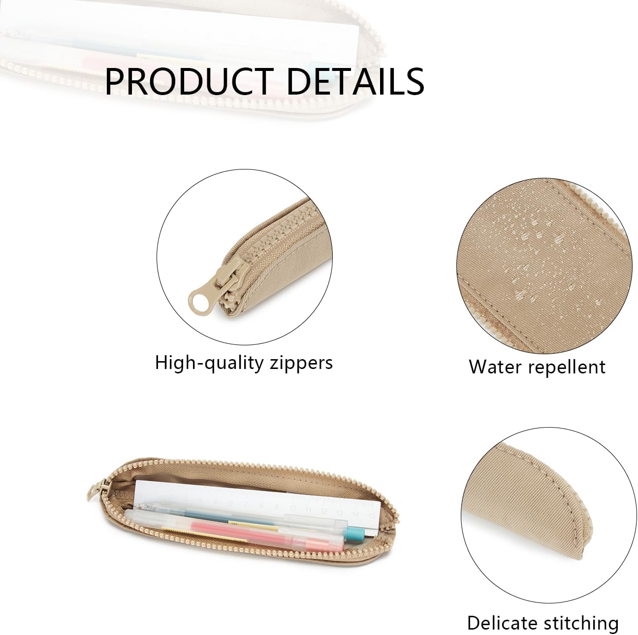 Pencil Case Durable Pencil Pouch for Pens School Featuring Oxford Lap Design (Khaki,Oxford)