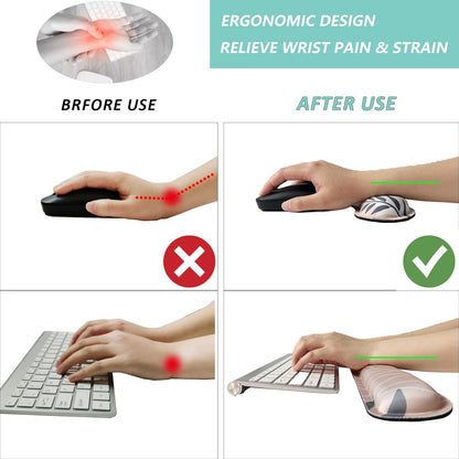 Keyboard Wrist Rest Mouse Wrist Support Set, Memory Foam Wrist Rest Pad for Computer Laptop Keyboard Mouse, Ergonomic Wrist Cushion Support for Typing Pain Relief, Gaming Home Office, Flowers Grass