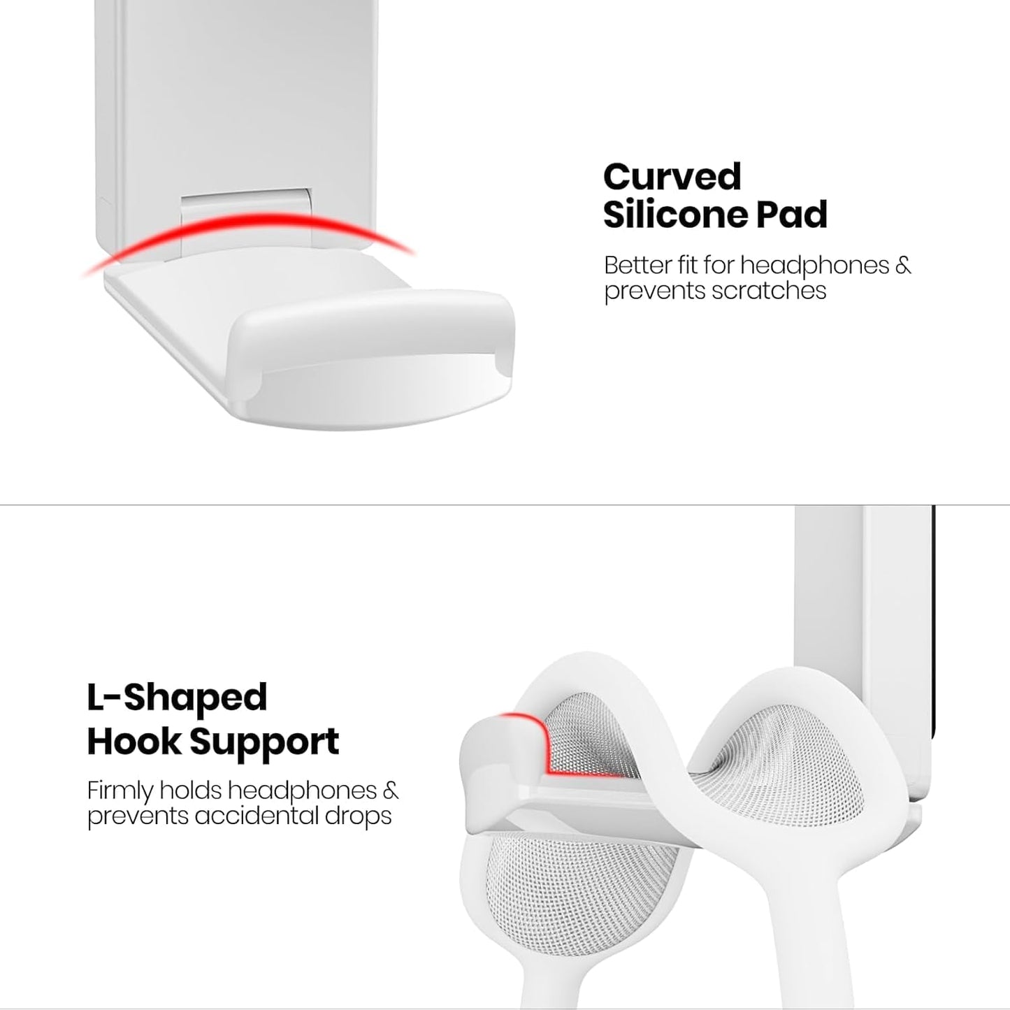 Sticky Headphone Stand Controller Holder - EURPMASK Upgraded Adhesive Gaming Headset Hook, Headphone Holder for Desk with Soft Rubber Pads, Universal PC Gaming Accessory Controller Headset Stand,Black