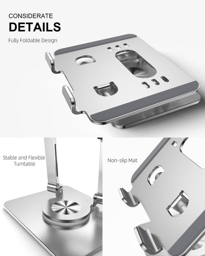 Orlian Tablet Stand Holder with Thickened 360°Rotating Base Dual Rod Adjustable Aluminum Stand for All 5.8-12.9” iPad Samsung Phone Tablet Kindle E-Reader and More, Black