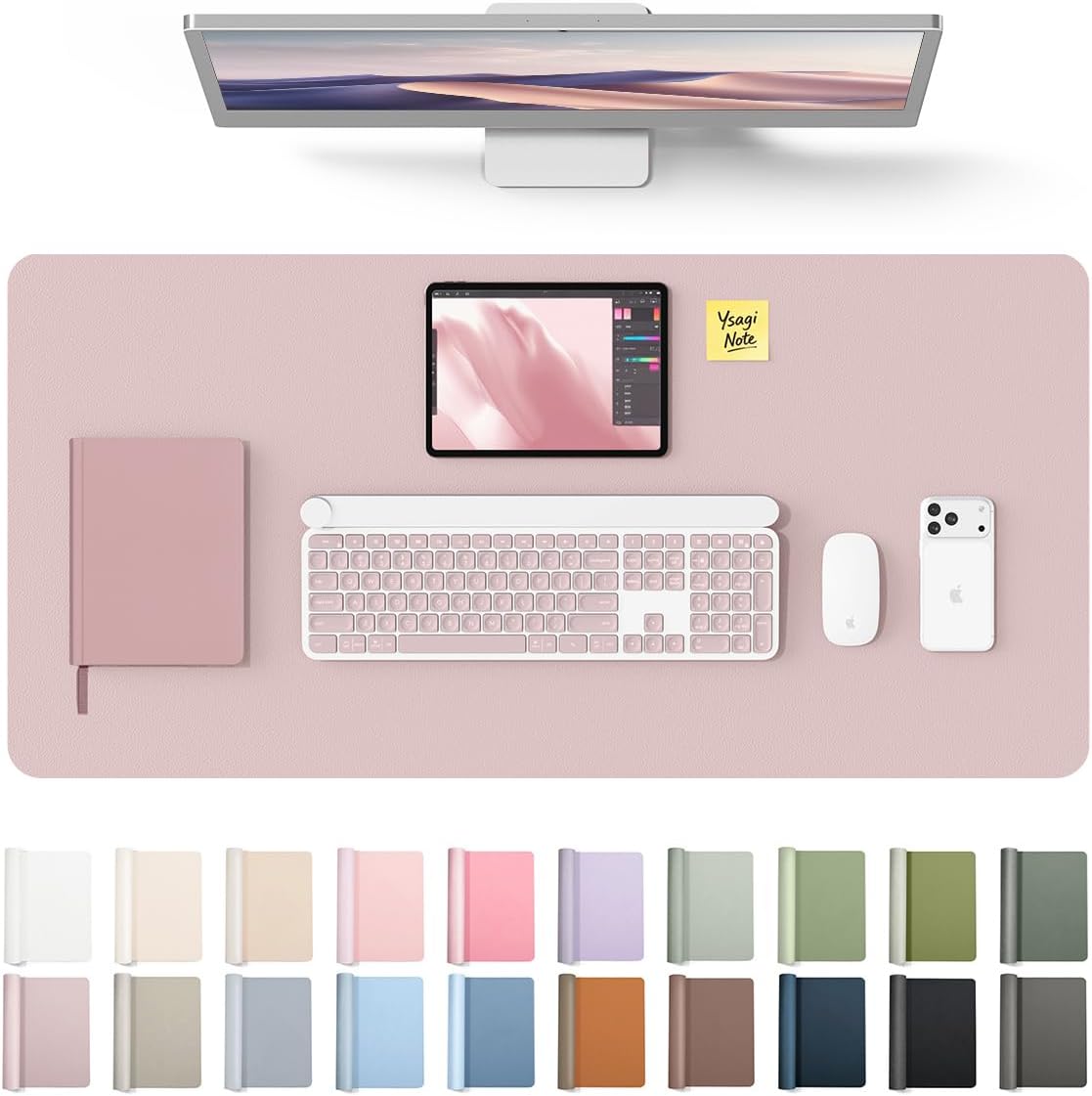 YSAGi Leather Office Desk Pad Protector, Large Mouse Pad, Non-Slip, PU Leather, Laptop Desk Blotter, Waterproof Writing Pad for Office and Home, Black, 23.6" x 13.8" - Colors A