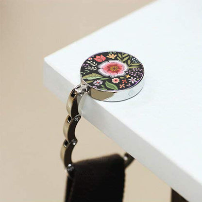 Bosketo Foldable Purse Hook Womens Bag Table Hanger Collection Desk Hooks for Purse (3pack Pretty Floral Hook)