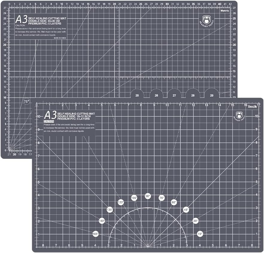 HEADLEY TOOLS 18" x 24" Thickened Self Healing Cutting Mat, A2 Rotary Cutting Sewing Mat for Crafts, Double Sided 5-Ply Table Cutting Board for Fabric Quilting Leather Arts Hobby Project, Grey/Black