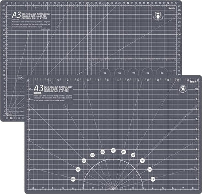 HEADLEY TOOLS 18" x 24" Thickened Self Healing Cutting Mat, A2 Rotary Cutting Sewing Mat for Crafts, Double Sided 5-Ply Table Cutting Board for Fabric Quilting Leather Arts Hobby Project, Grey/Black