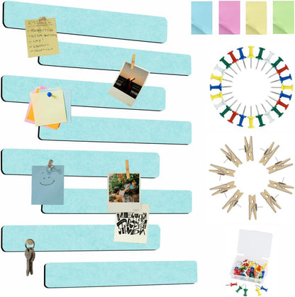 Vuzvuv 8 pcs Bulletin Board Bar Strips with 50 Pushpins & 10 Wooden Clip pins，Self Adhesive Cork Board for Wall，Felt Pin Board for School，Office Decor（Black White Grey）