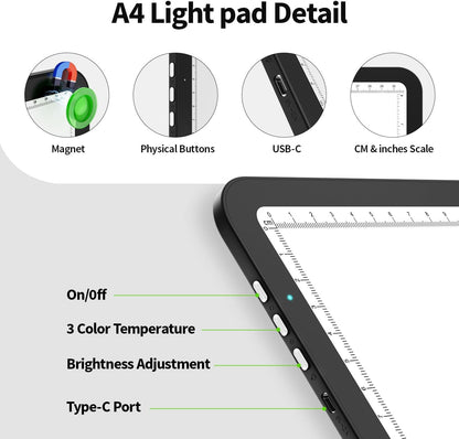 Zocelight Rechargeable A4 Tracing Light Box with Padded Case,Ultra Bright Led Light Pad with Physical Button,Wireless Light Board for Diamond Painting,Dimmable 9000LUX Lightbox for Tracing and Drawing