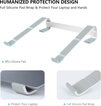 Ventilated Laptop Stand for Desk, Ergonomic Aluminum Laptop Riser, Computer Stand for Laptop, Compatible with MacBook Air Pro, Dell, HP, More 11-17.3 Inches Notebook, Work from Home (Silver)