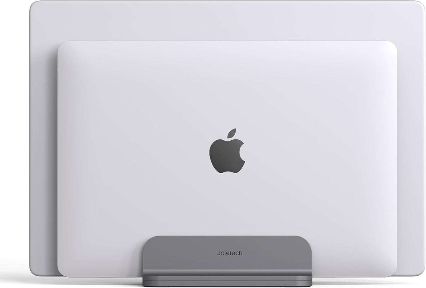 JOKItech Dual Aluminum Vertical Laptop Stand Organizer, Sturdy Notebook Computer Holder Stand Compatible with New Liquid Retina XDR Apple MacBook Air/Pro/Neo, Mac mini, Apple TV & iPad Pro - Spacegray