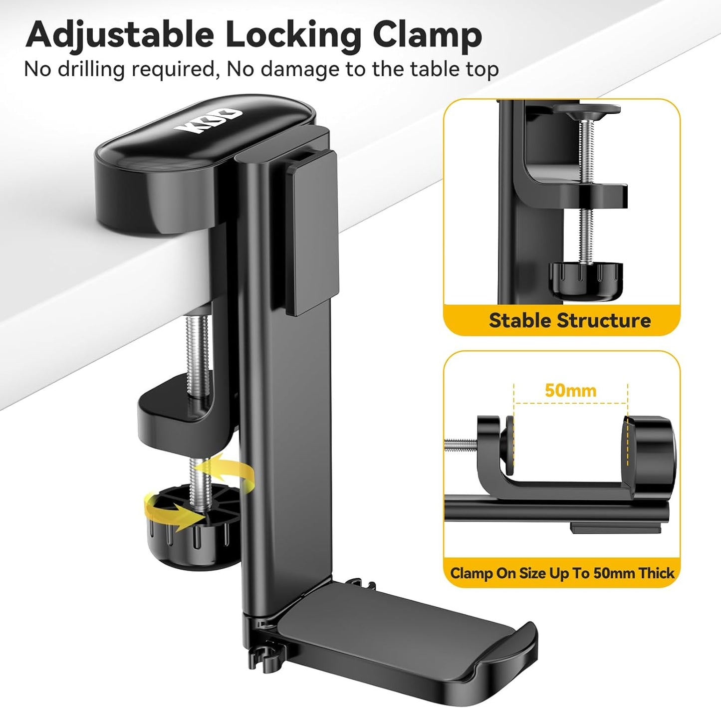 KDD 4 in 1 Desk Cup Holder - Clamp on Under Desk Headphone Hanger - Rotating Headphone Holder Detachable Pen Cup Holder Desktop Storage for Cup, Phone and Pen(Black)