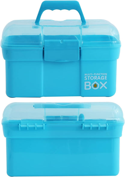 Kinsorcai 11'' Plastic Storage Box with Removable Tray, Multipurpose Organizer and Storage Case for Art Craft and Cosmetic (Green)
