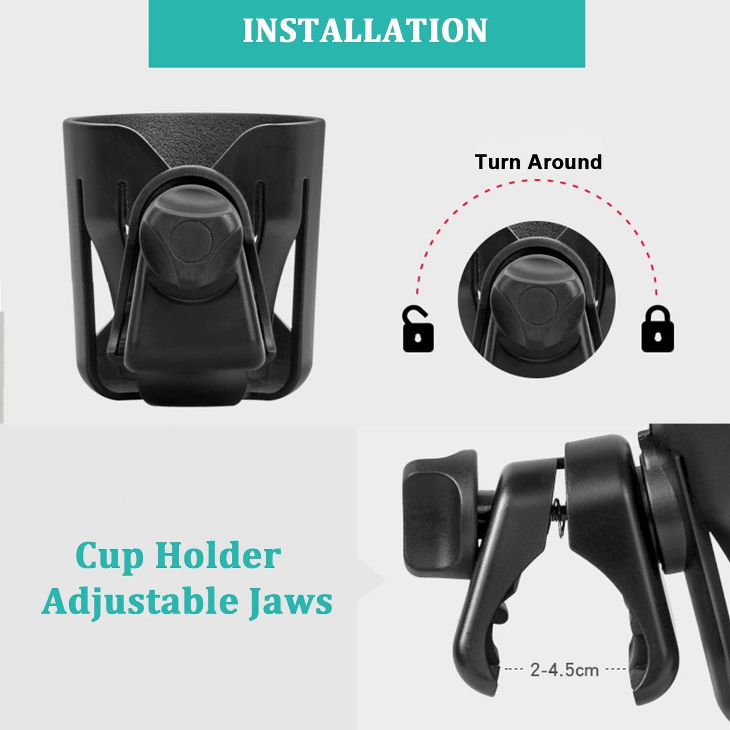 Boat Cup Holder Clamp-on Mount Marine Universal Drinks Holders Rotation Drink Holder for Marine Boat,Yacht,Kayak,Boat Rail, Boat Handle Bar,Stroller,Bikes,Trolleys,etc,with Alligator Clamp