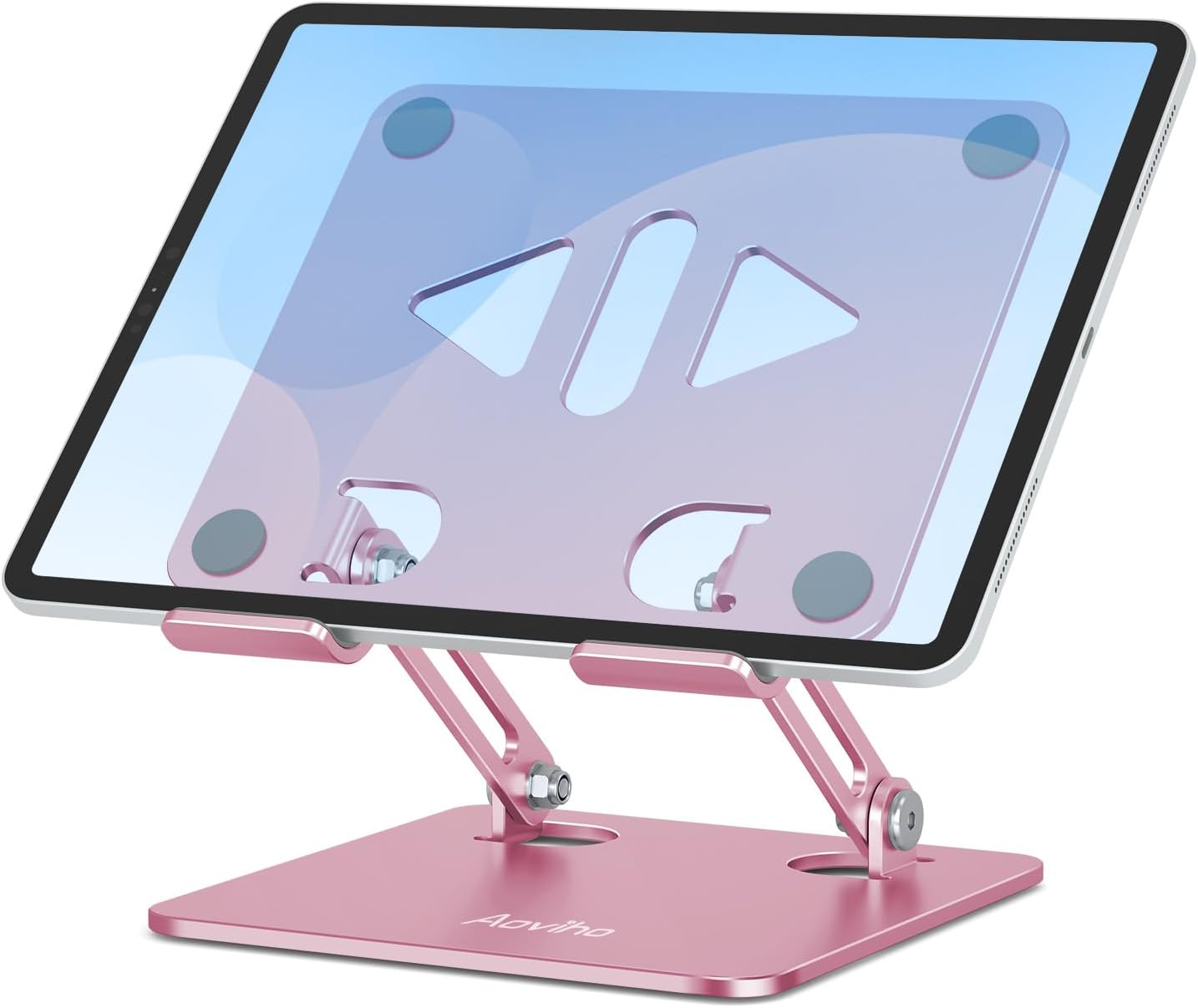 Aoviho Tablet Stand Holder for Desk, Adjustable Aluminum Desk Accessories, Stable Desktop Stand for Office Home,Compatible with iPad Pro Air Mini, Samsung Tablets, Rose Gold
