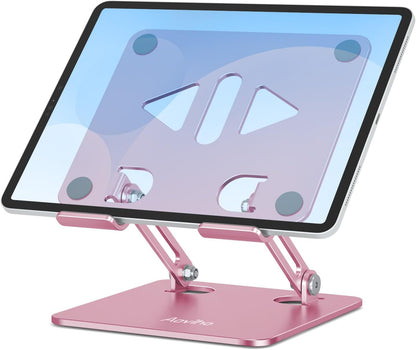 Aoviho Tablet Stand Holder for Desk, Adjustable Aluminum Desk Accessories, Stable Desktop Stand for Office Home,Compatible with iPad Pro Air Mini, Samsung Tablets, Rose Gold
