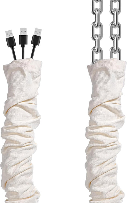 2-Pack Natural Linen Fabric Cord Cover & Chandelier Chain Sleeve – 6 Ft Wire Hider, Cable Concealer, and Light Fixture Cover for Cable Management (Bleached Linen, 2-Pack)