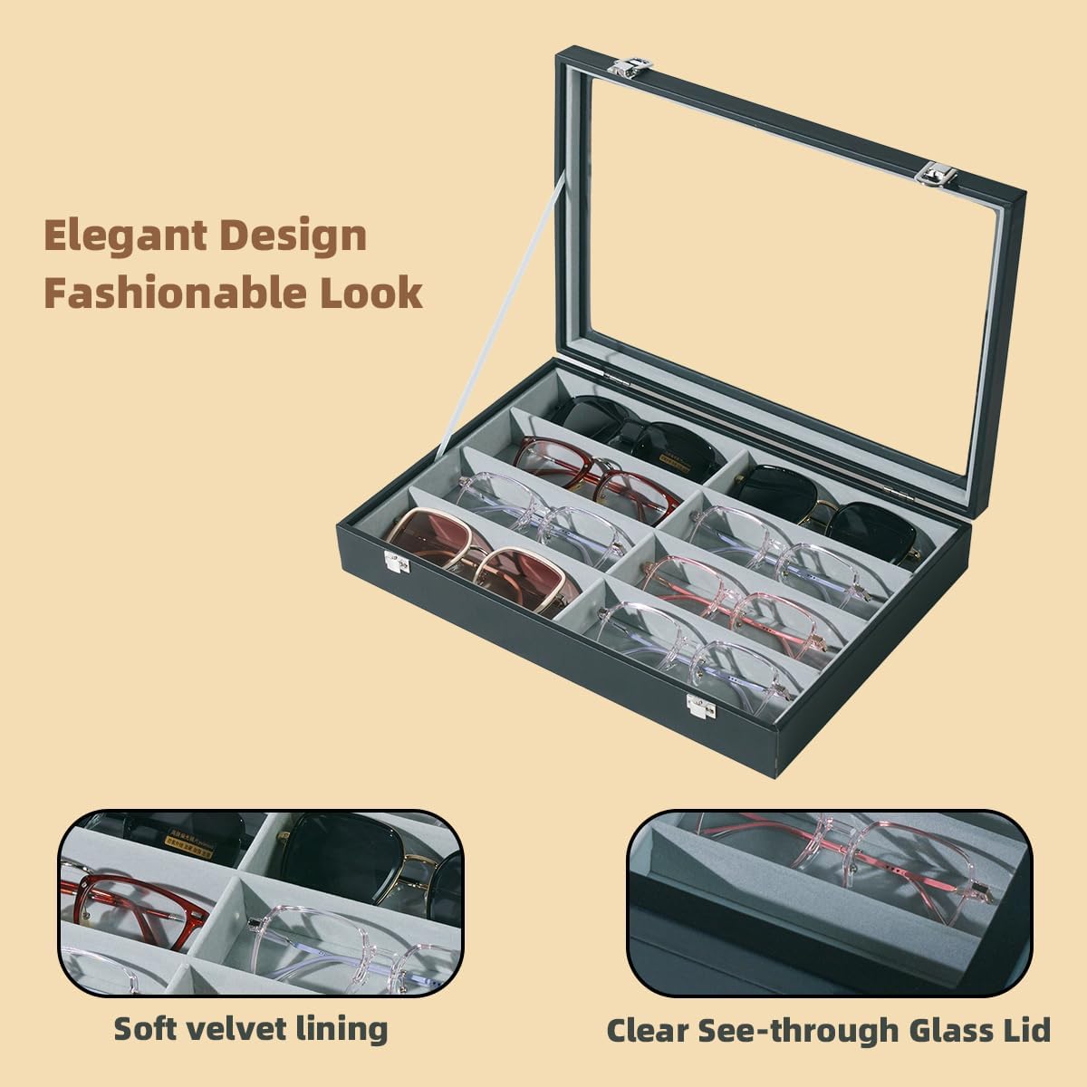 Glasses Holder Box Drawer Sunglass Organizer for Men Clear Storage Case 8 Slot Multiple Reading Glasses Display