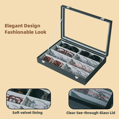 Glasses Holder Box Drawer Sunglass Organizer for Men Clear Storage Case 8 Slot Multiple Reading Glasses Display