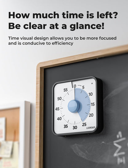 LIORQUE 60 Minute Visual Timer for Kids and Adults, Non-Ticking 7.5 Inch Large Visual Countdown Timers for Classroom Desk Countdown Clock with Magnetic Backing, Kids Pomodoro Timer Clock