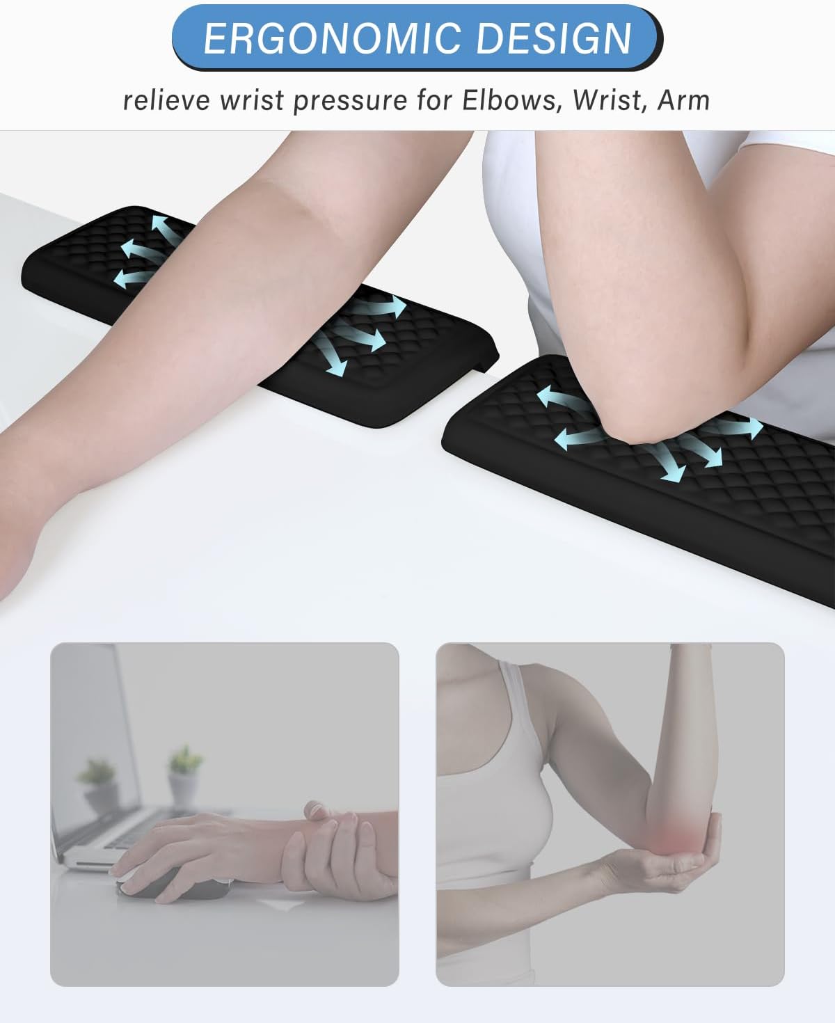 ITNRSIIET 2-Piece L Shaped Split-Design Desk Elbow Pad, Dual-Zone Support, Tri-Zone Relief for Elbow/Forearm/Wrist, Adaptive to All Desk Geometry, Non-Slip Laser-Engraved Base, Timeless Black