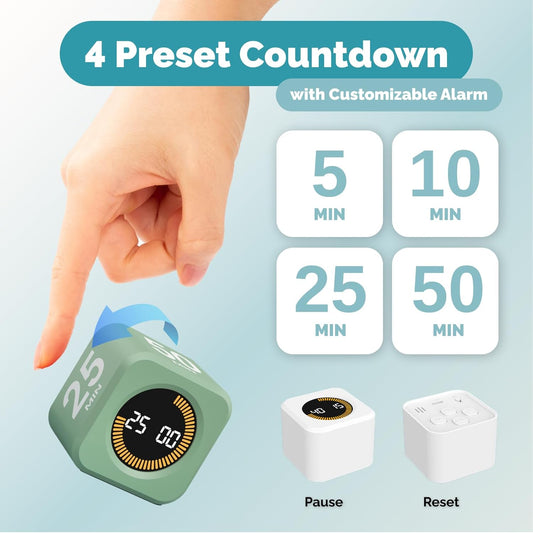 KADAMS Visual Timer for Kids - Pomodoro Timer Cube 5/10/25/50 Min Rotating Visual Countdown Time Management Tool for Toddler Focus ADHD School Classroom Study Homework Productivity - Green