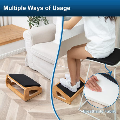 StrongTek Ergonomic Under Desk Footrest, 3 Adjustable Heights Wooden Office Footrest, Large Anti-Slip Surface, Improves Posture and Blood Circulation, up to 400lbs (Natural)