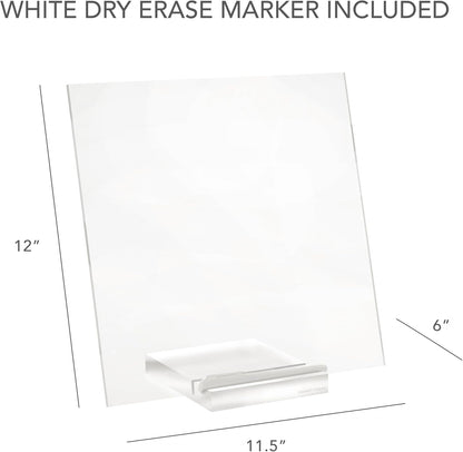russell+hazel Acrylic Dry Erase Board and Marker, Memo Tablet for Desktop with Stand, Clear Acrylic, 12” x 6” x 11.5” (31384)
