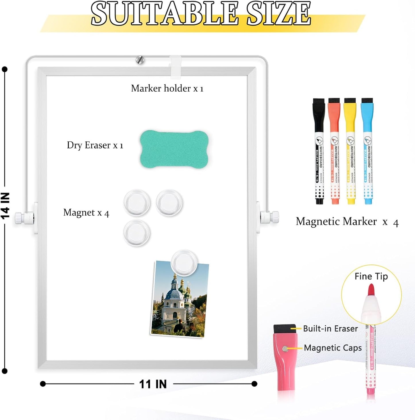 Dry Erase Magnetic White Board, 16" x 12" Double-Sided Desktop Whiteboard with Stand, Portable Small Whiteboard Set for Drawing, Office, Home