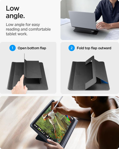 Spigen Slim Fold Portable Laptop Stand Keyboard Riser Foldable Ergonomic Angle Lift Anti-Slip Compatible with MacBook Neo, MacBook Air, MacBook Pro 11"-16" and iPad/Air/Pro and More - Black (LD201-S4)