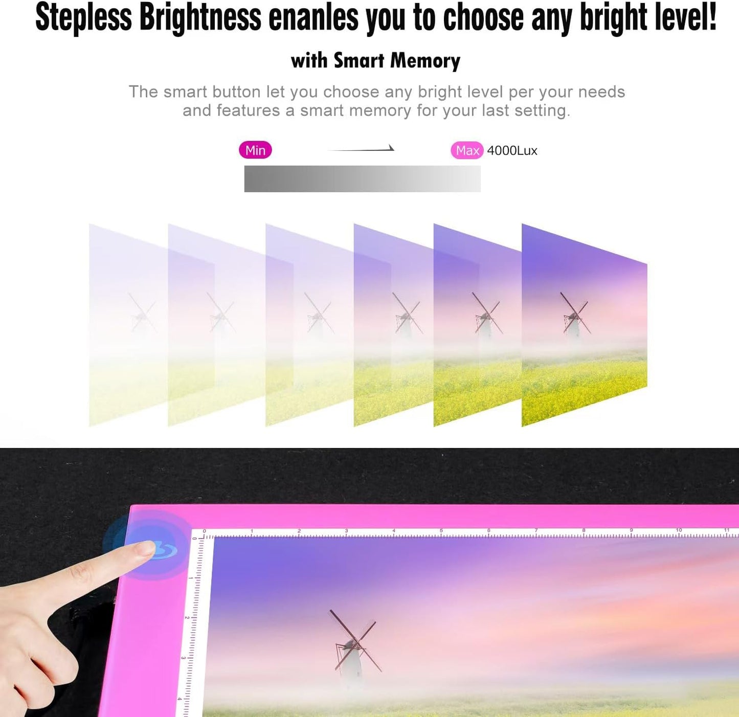 Black A4 Dimmable LED Artcraft Light Box Tracer Slim Light Pad Portable Tablet, USB Power Cable Copy Drawing Board Tracing Table for Artists Designing, Animation, Sketching, Stenciling X-ray Viewing