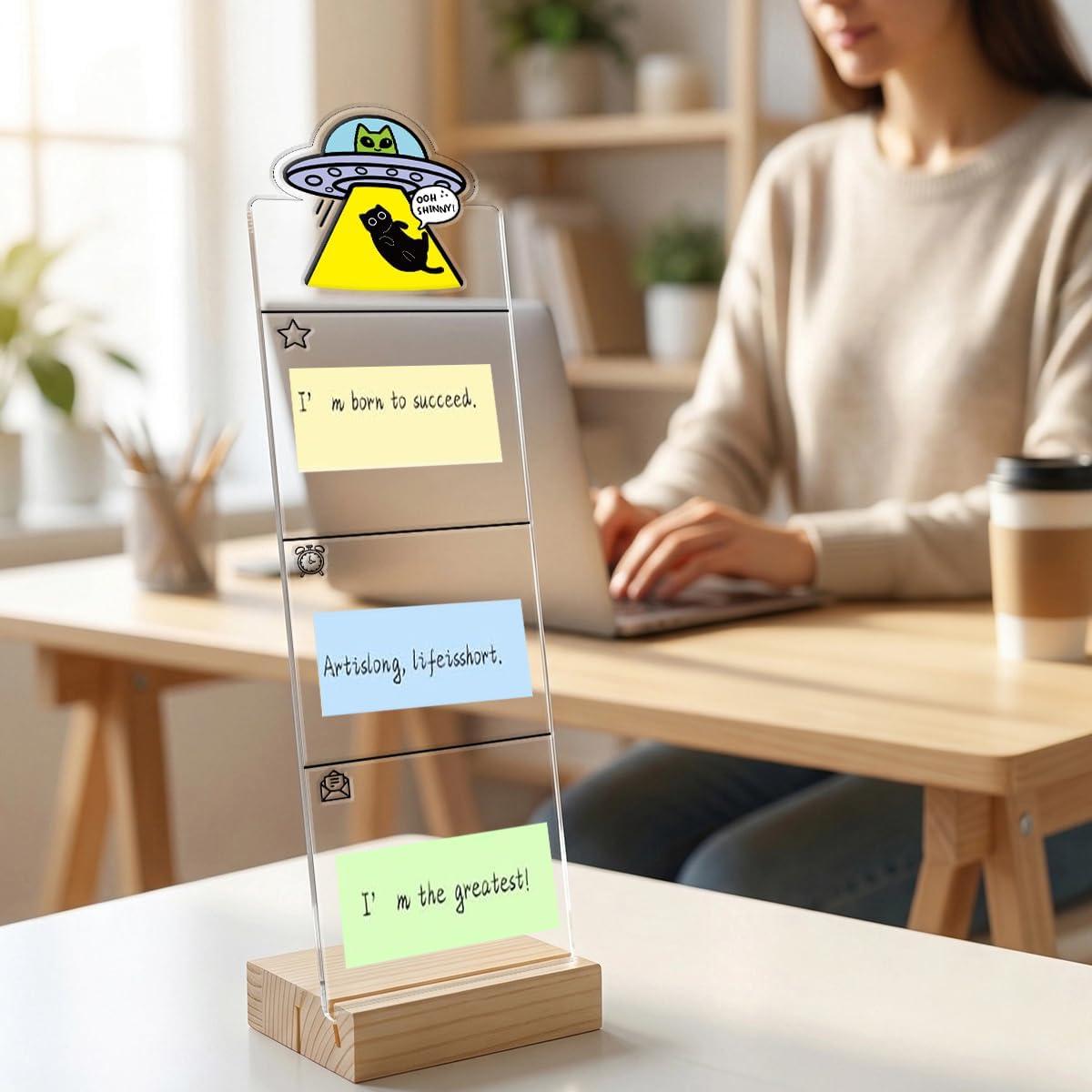 Monitor Memo Board Computer Monitor Memo Board Sticky Note Organizer Hold On Partner Im Overstimulated Sign Acrylic Desk Accessories Removable Wooden Base Set Sticky Notes 100 Sheets 11.8×3.1 inches