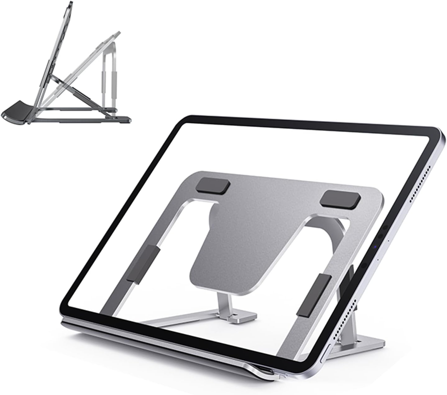 Portable Monitor Stand for Desk, Drawing Tablet Stand Ergonomic 8-Level Adjustable Height Travel Foldable Aluminum Alloy Desktop Tablet Holder for Home,Office or Travel
